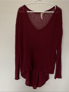Others Follow Burgundy Layered V-Neck Knit Pullover